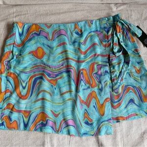 Wild Fable Psychedelic Swirl Wrap Mini Skirt XL Blue Pink Abstract Festival Y2K